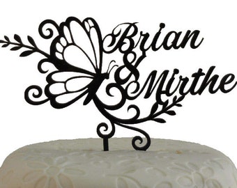 Personalized Laser cut Acrylic Wedding cake topper Butterfly