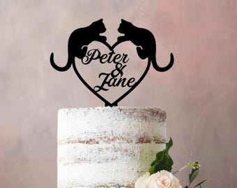 Wedding cake topper Two cats sitting on a heart