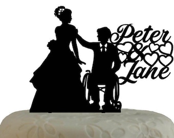 Wedding cake topper with groom in wheelchair