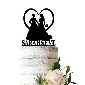 Wedding cake topper Lesbian couple holding hands. Different options for dress style