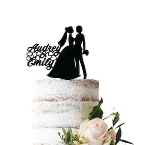 Wedding cake topper Lesbian couple with one bride in pant suit