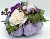 Purple Fabric Pumpkin as Fall Table Decor for Thanksgiving, with mini velvet pumpkins, Fall Wedding Decor, Stuffed Pumpkins