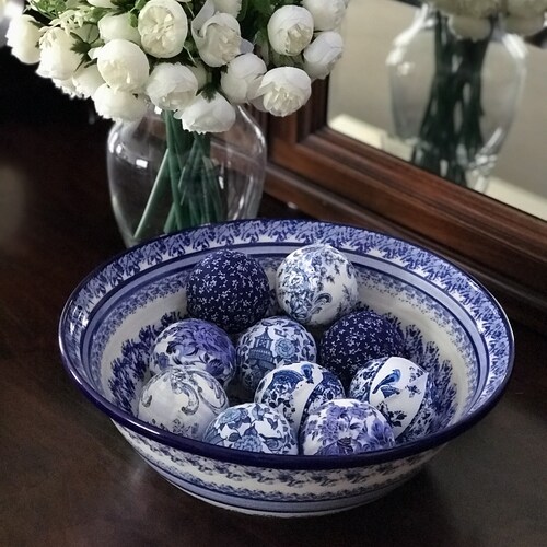 Chinoiserie Carpet Balls Blue and White Rug Balls Shelf Etsy