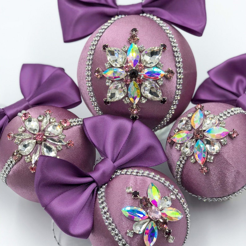 Christmas Rhinestone Ornaments Bejeweled Baubles Set as Xmas - Etsy