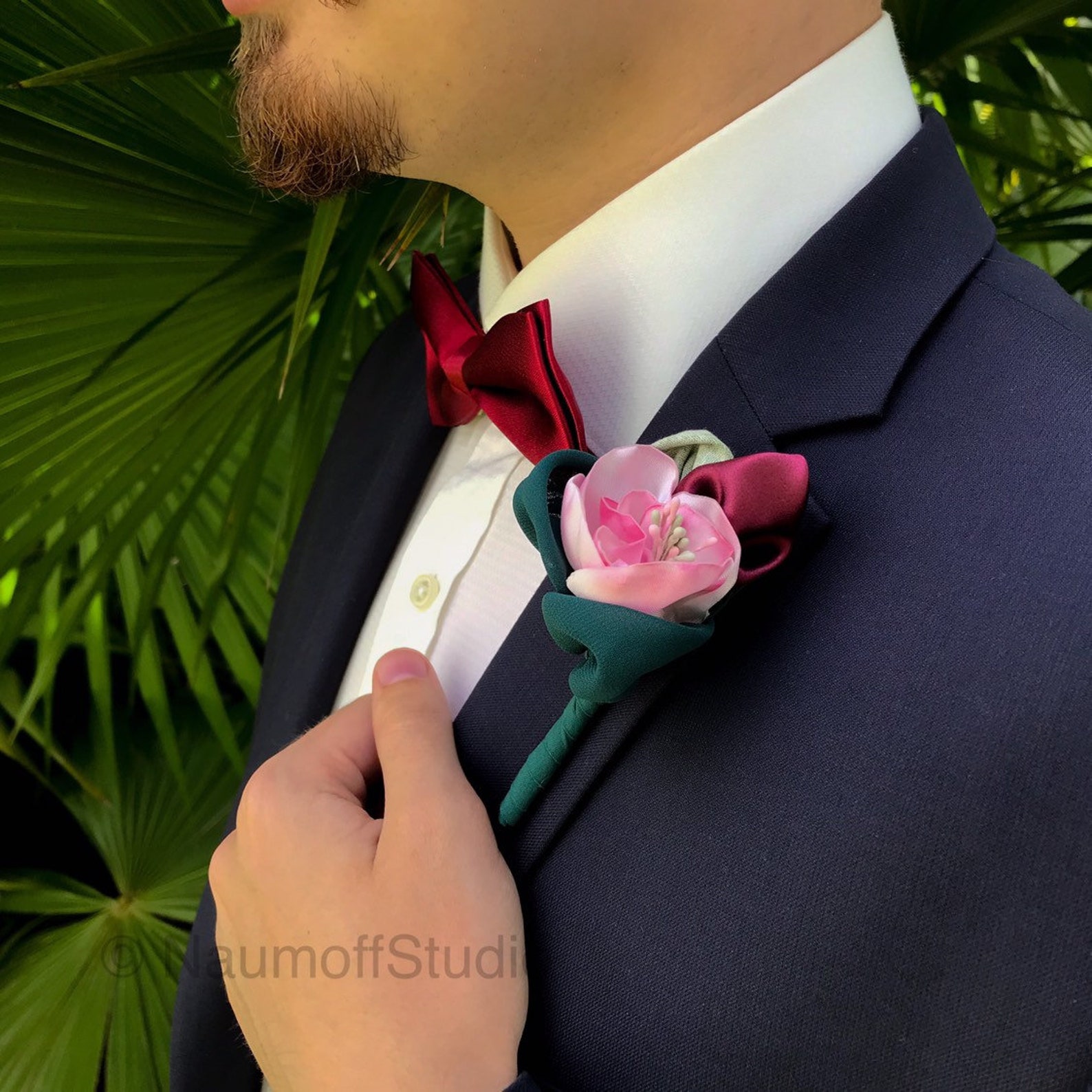 Flor de solapa rosa Novio Boutonniere alfiler de solapa de ...