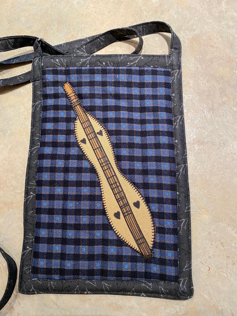 Blue Checkered Cross Body Dulcimer Phone Pouch