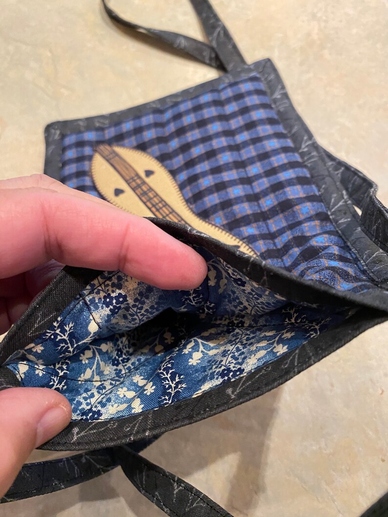 Blue Checkered Cross Body Dulcimer Phone Pouch