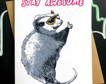 Encouragement - Just Because - Greeting Card - stay awesome - sending awesome possum cheer - blank inside