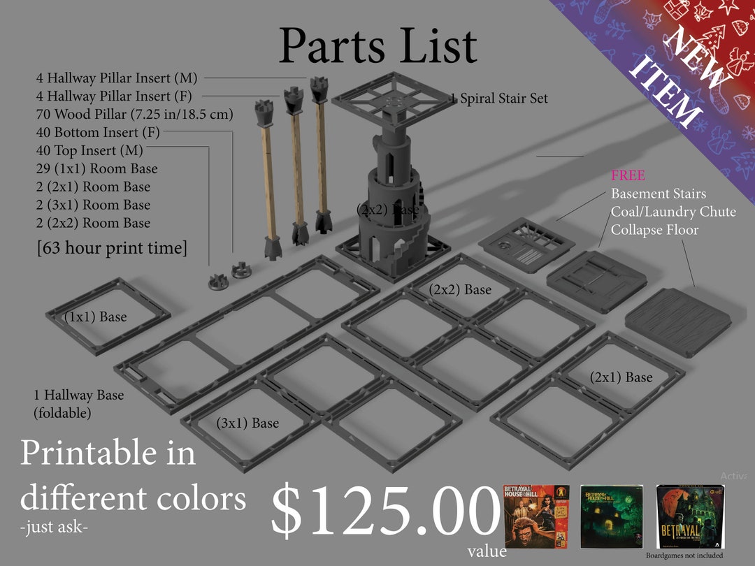 Betrayal at House on the Hill 3D Set new Items Basement Entrances