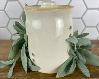 Hand Thrown Ceramic Garlic Jar with Lid, Garlic Keeper