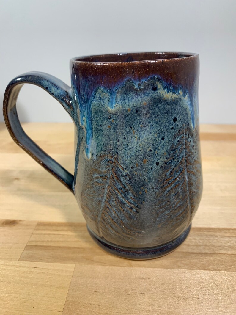 Handthrown Pottery Mug With Carved Tree Detail Etsy