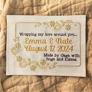 Custom Embroidered Floral Quilt Label | Embroidered Wedding Quilt Label | Personalized Quilt Label | Custom Embroidered Quilt Label