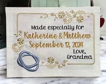 Custom Embroidered Wedding Ring Quilt Label | Embroidered Wedding Quilt Label | Personalized Quilt Label | Custom Embroidered Quilt Label