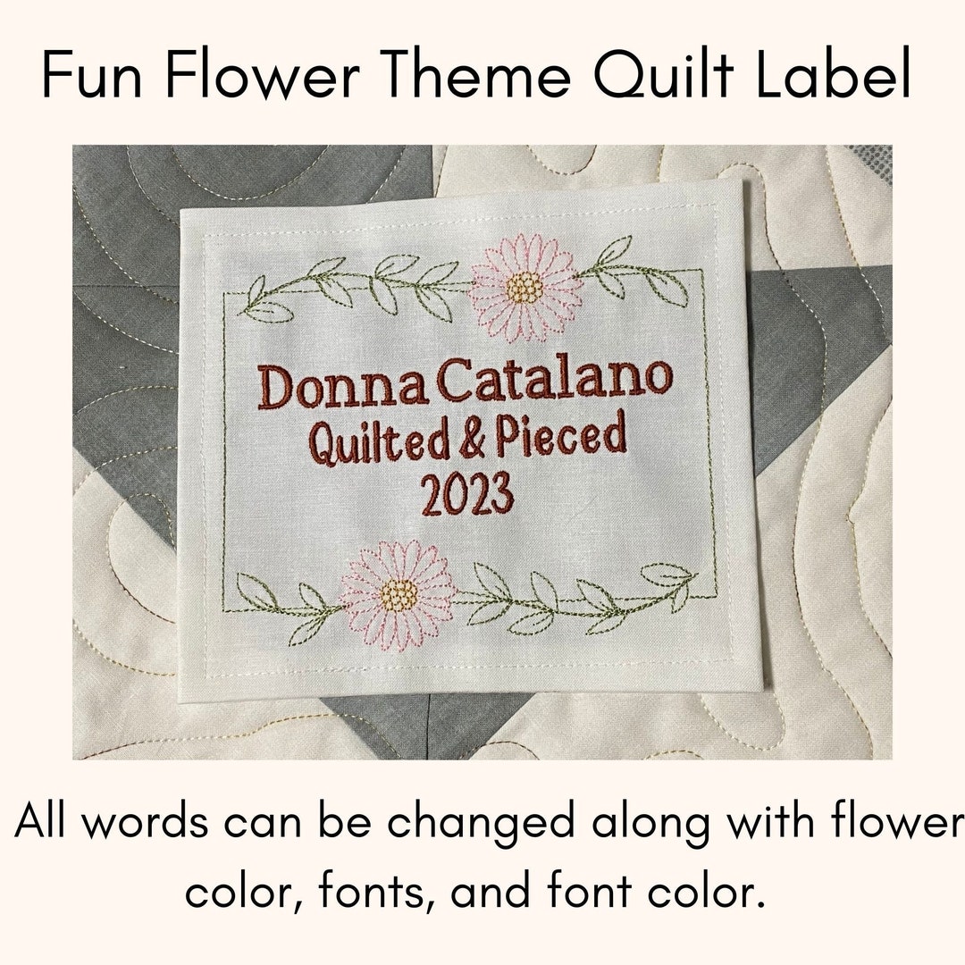 Custom Embroidered Floral Garden Quilt Label Embroidered Quilt Label