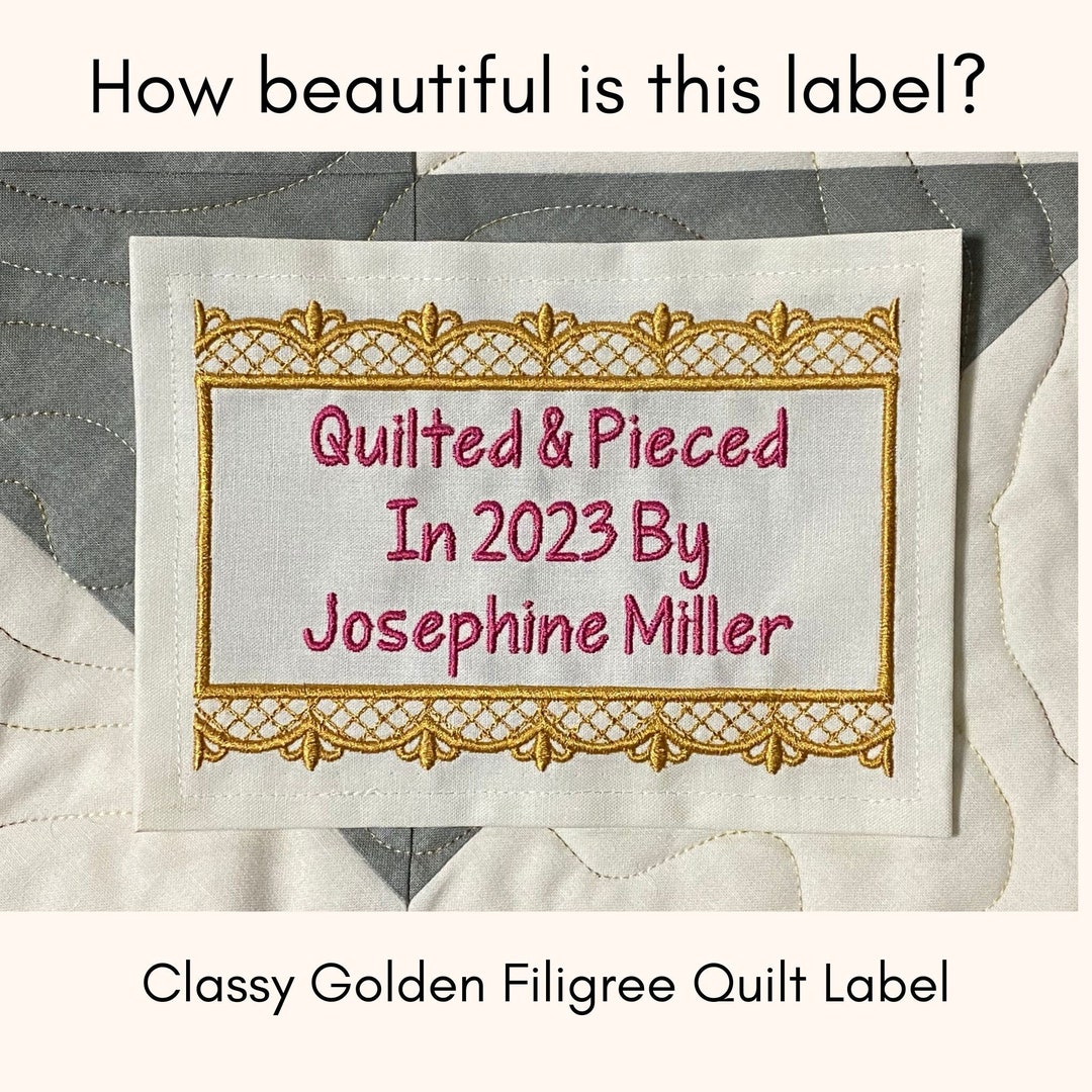 Custom Embroidered Filigree Quilt Label Custom Embroidered Quilt Label