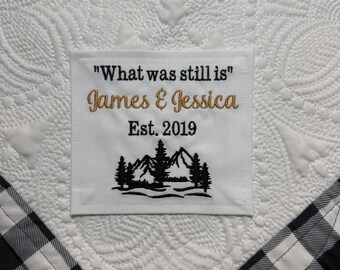 Custom Embroidered Mountain Quilt Label | Personalized Quilt Label | Small Quilt Label