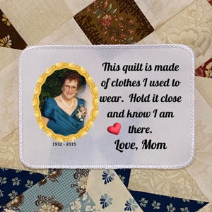 Photo Memory Quilt Label | Custom Photo Memory Quilt Label | Embroidered Memory Quilt Label | Embroidered Sublimation Photo Quilt Label