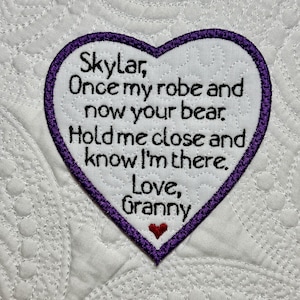 Heart Memory Patch Personalized Quilted & Embroidered For Memory Bear