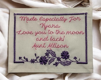 Custom Embroidered Floral Quilt Label | Personalized Quilt Label | Small Quilt Label