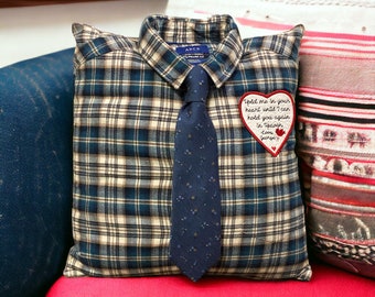 Memory Pillow From Loved One's Clothing Includes Collar - Shirt - Jeans and Personalized Memory Patch