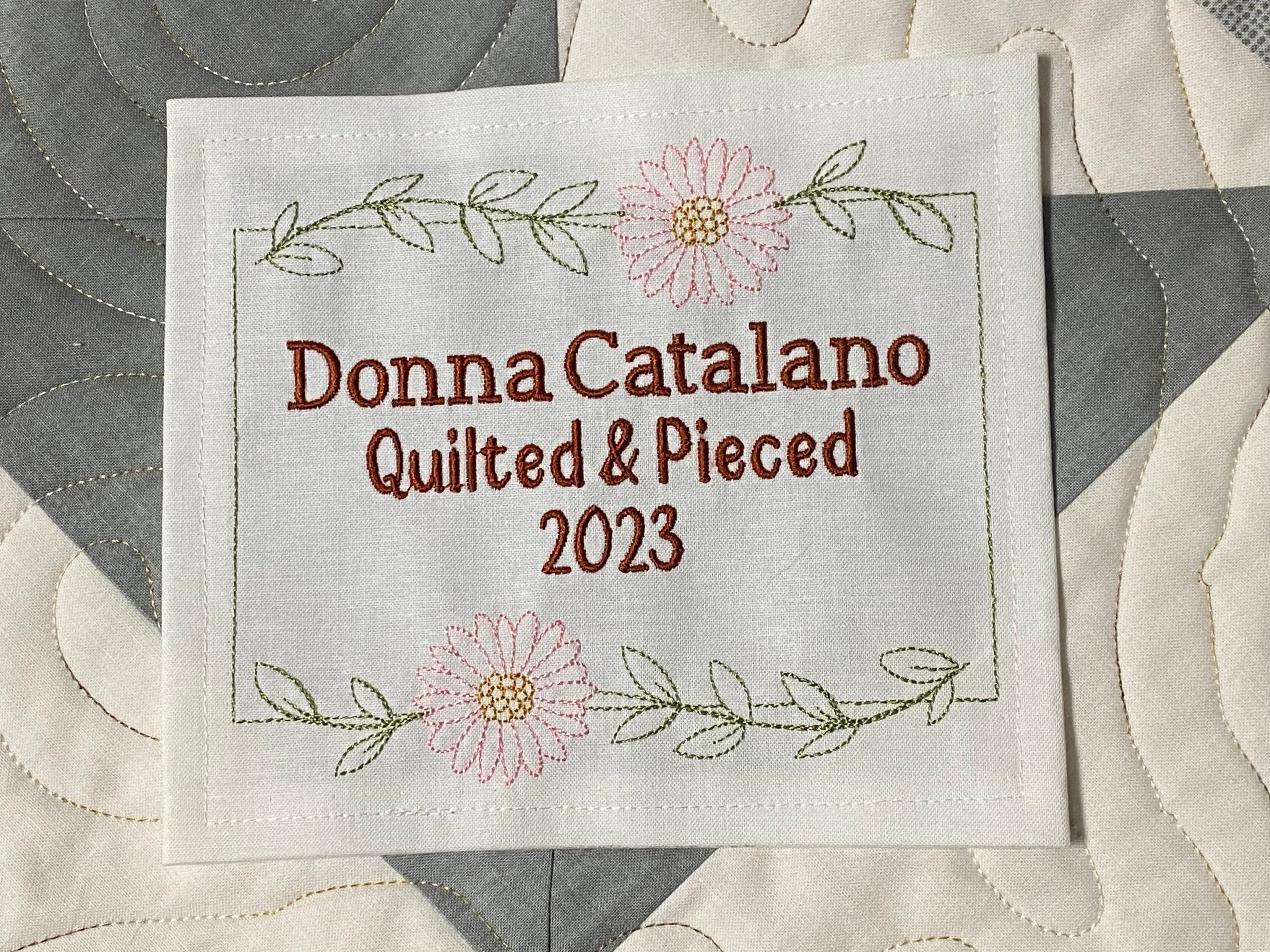 Custom Embroidered Floral Garden Quilt Label Embroidered Quilt Label
