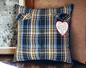 Memory Pillow From Loved One's Clothing Without Collar - Shirt - Jeans and Personalized Memory Patch