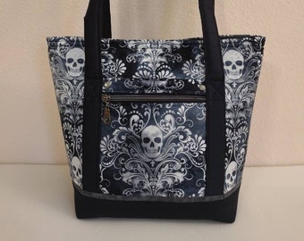 Bolso de mano / bolso de hombro con calaveras de damasco