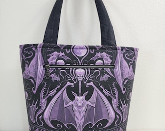 Bolso de hombro/tote con murciélagos vampiros y calaveras