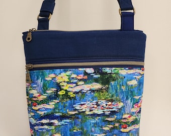 Bolso bandolera/de hombro con estampado de nenúfares (estilo Monet)