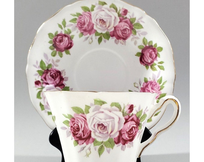 Adderly England Bone China Teacup & Saucer Pink Rose Floral Gold Trim Vintage