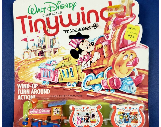 NOS 1970s Vintage Walt Disney Mickey Tinywinder Wind Up Turn Around Toy Train