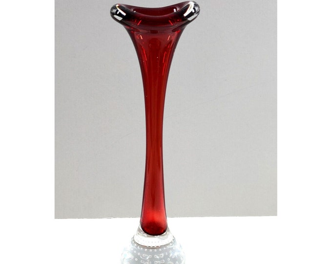 Mid Century Seda Sweden Ruby Red Applied Bubbles Base 10" Art Glass Vase