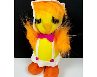 NOS Vintage Japan Felt Flocked Styrofoam Easter Spring Chick Hen White Hat Dress
