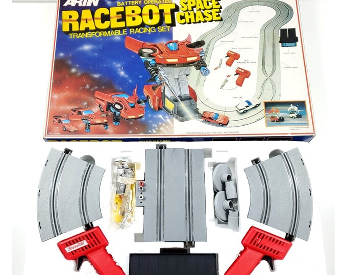 Vintage Artin RaceBot Space Chase Slot Car Transformer Robot Cars Track Set 1985