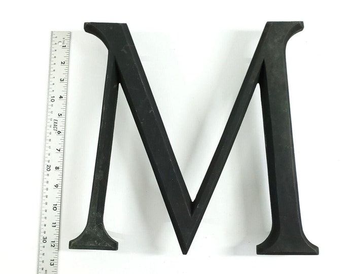 Antique Beveled Edge Cast Aluminum Store Sign Letter M Monogram Initial 12"