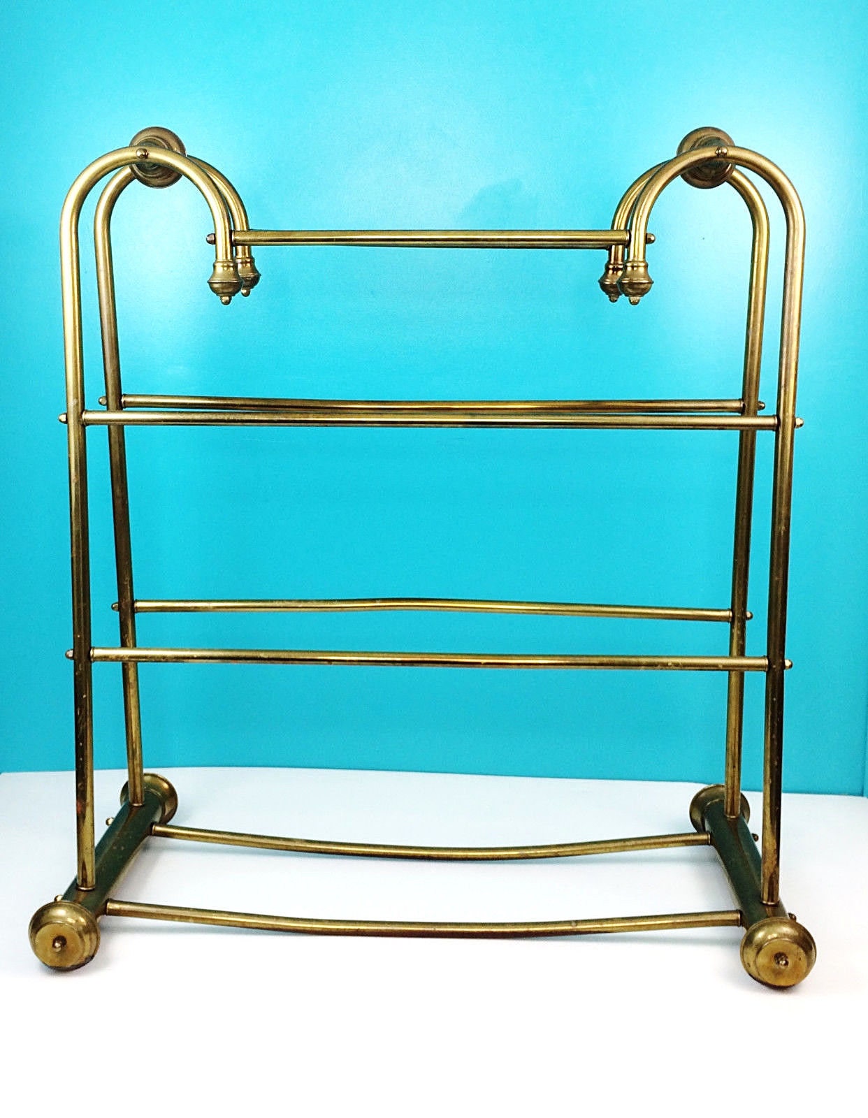 Vintage Hollywood Regency Brass Towel Quilt Blanket Floor Stand Rack