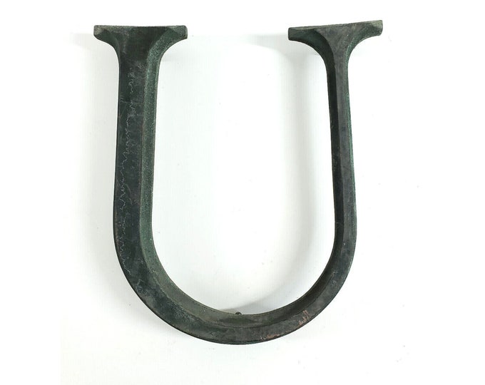 Antique Beveled Edge Cast Aluminum Store Sign Letter U Monogram Initial 12"