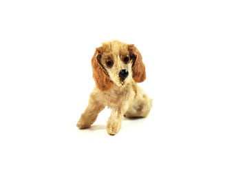 Antique Miniature Salon Dog Germany Rabbit Fur Cocker Spaniel Sitting Dollhouse