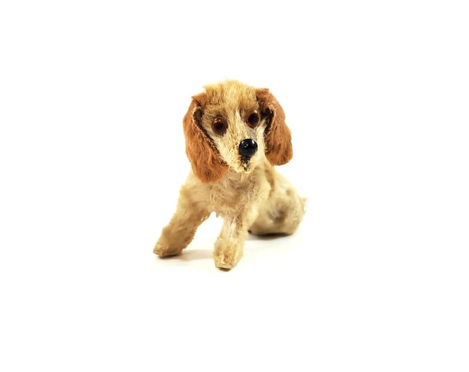 Antique Miniature Salon Dog Germany Rabbit Fur Cocker Spaniel Sitting Dollhouse