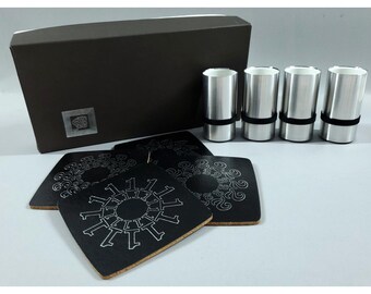 Vintage MCM Aachen Germany Design 4 Stainless Shot Glass Coaster Gift Set