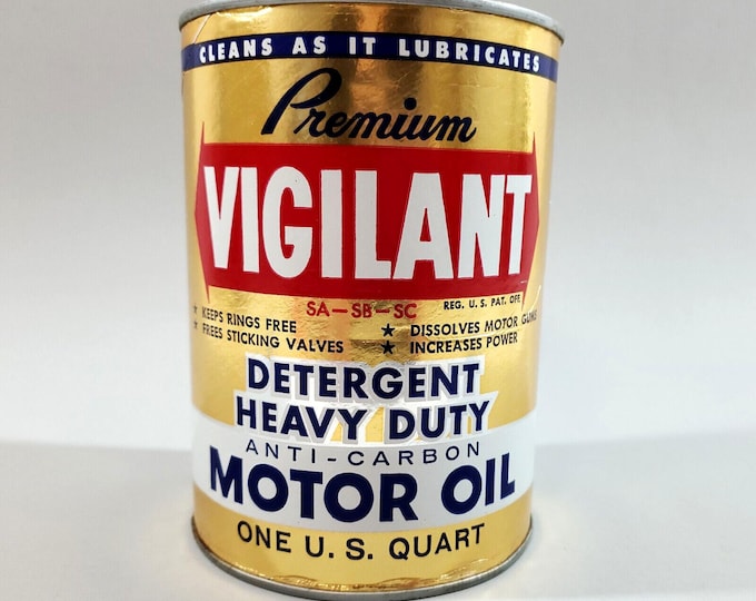 VIGILANT Gold Vintage Penn Petroleum Philadelphia PA Motor Oil Full Can 1 Quart