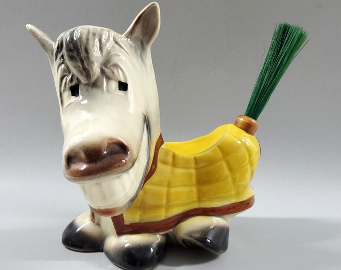 1950s Vintage McCoy Pottery Swank Dresser Caddy Smiling Horse Donkey Brush Tail