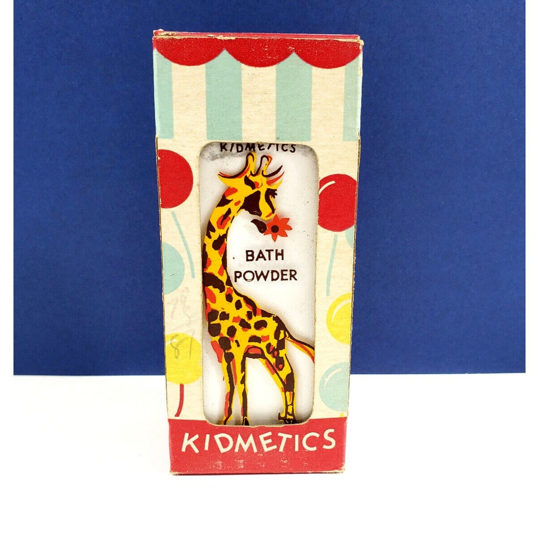 Vintage Kidmetics Bath Powder Glass Bottle Giraffe W Box Advertising
