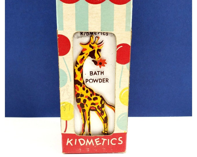 Vintage Kidmetics Bath Powder Glass Bottle Giraffe w Box Advertising Nursery b