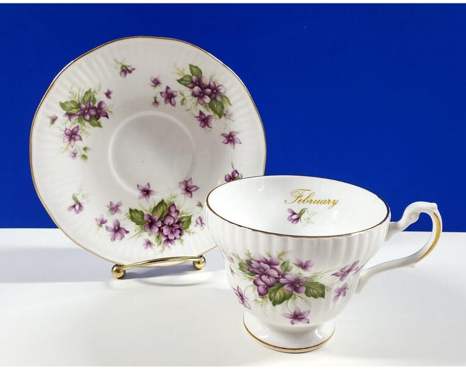 Vintage Royal Dover England February Flower Month Violet Flower Tea Cup Saucer