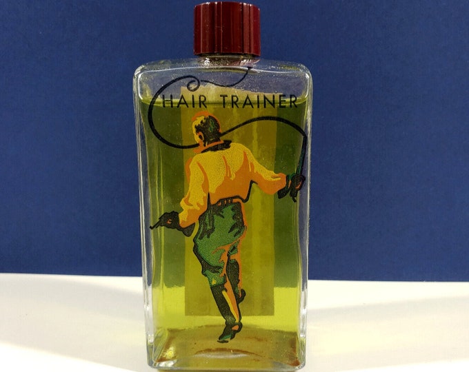 Vintage Kidmetics Hair Trainer Man Whip Glass Bottle Advertising Barber Prop d