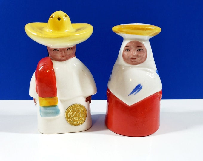 Vintage Erphila Czechoslovakia South American Couple Salt Pepper Shaker Set