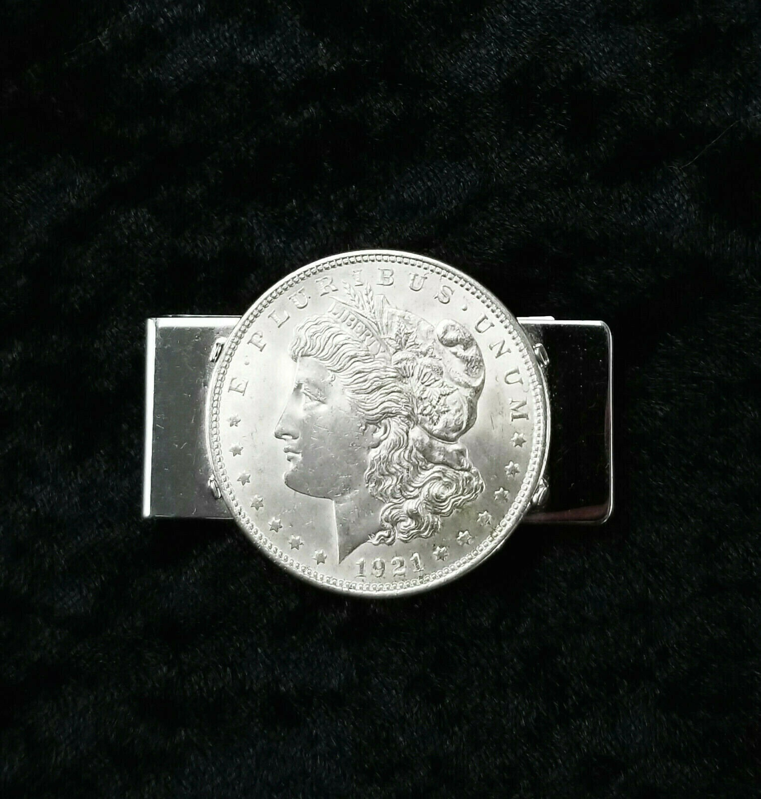 Vintage 1921 Silver 1 Dollar Coin Money Credit Card Holder Clip