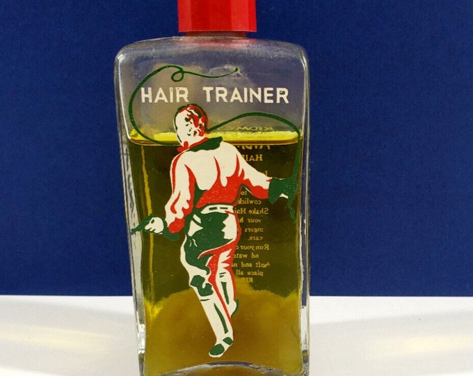 Vintage Kidmetics Hair Trainer Man Whip Glass Bottle Advertising Barber Prop a