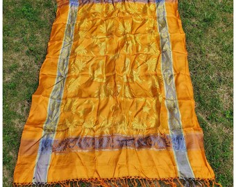 Vintage WWII Era Silk Satin Brocade Moon Leo Lion Piano Shawl Scarf Fringe 79x51
